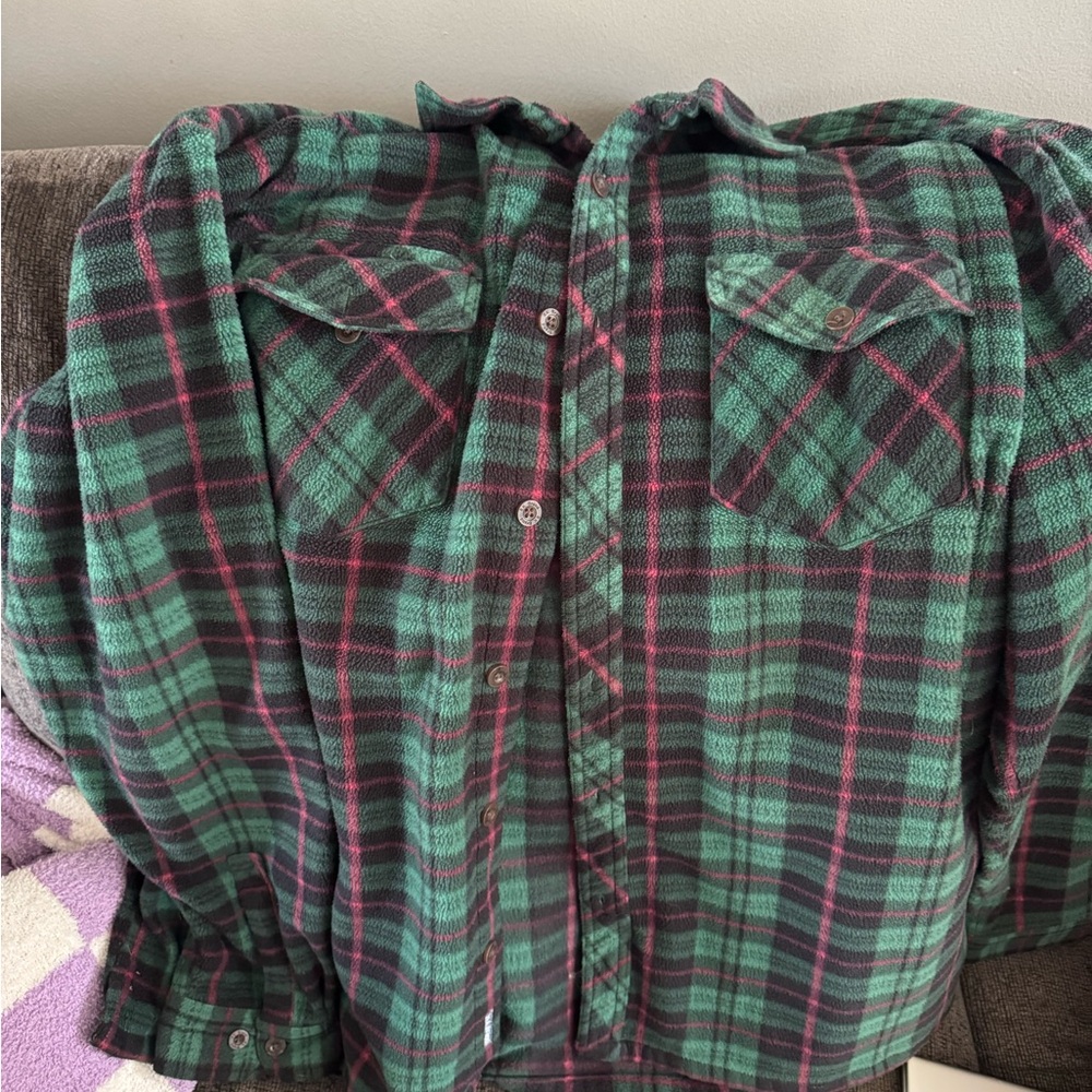 Plaid Green and red fleece jacket